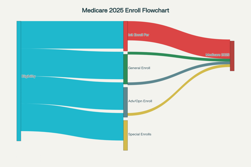 Flowchart illustrating Medicare enrollment process for 2025.
